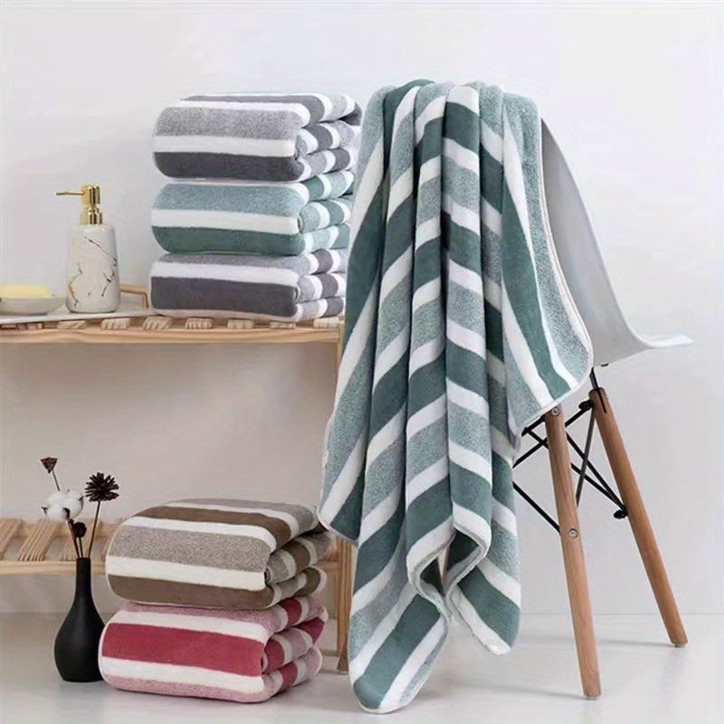 8pcs Lint-Free Super Absorbent Soft Five-Star Hotel Standard Two-Color Striped Spaced Bath Towel Set, Including 2 Large Bath Towels, 2 Medium Bath Towels And 4 Small Bath Towels, Wash Cloths