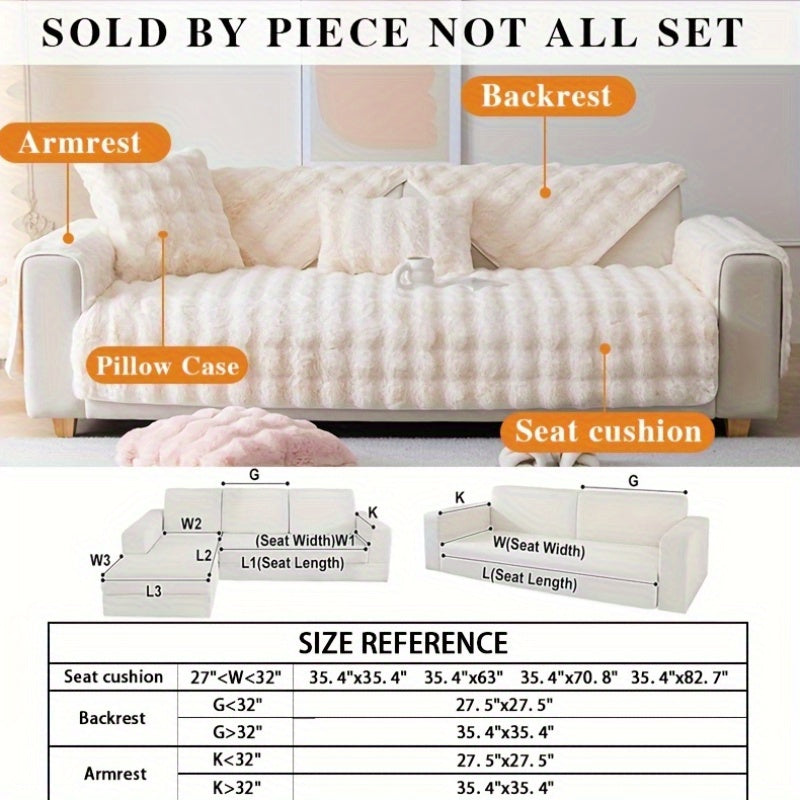1pc Faux Rabbit Plush Sofa Cover, Winter Warm Thickened Plush Soft Sofa Cover, Pet Favorite, Dog Friendly Sofa Cover, Cushion Protection Cover, Anti Slip Sofa Furniture Protection Cover, Bedroom, Office, And Living Room Decoration Local Warehouse