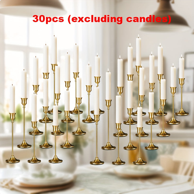 30pcs/48pcs/36pcs Copper Plated Candlestick Holders, Retro Style Minimalist Dining Tables Center Decoration, Suitable for Celebrations, Birthdays, Weddings And Christmas, Parties, Dining Tables, Fireplace Decoration Candle Holders