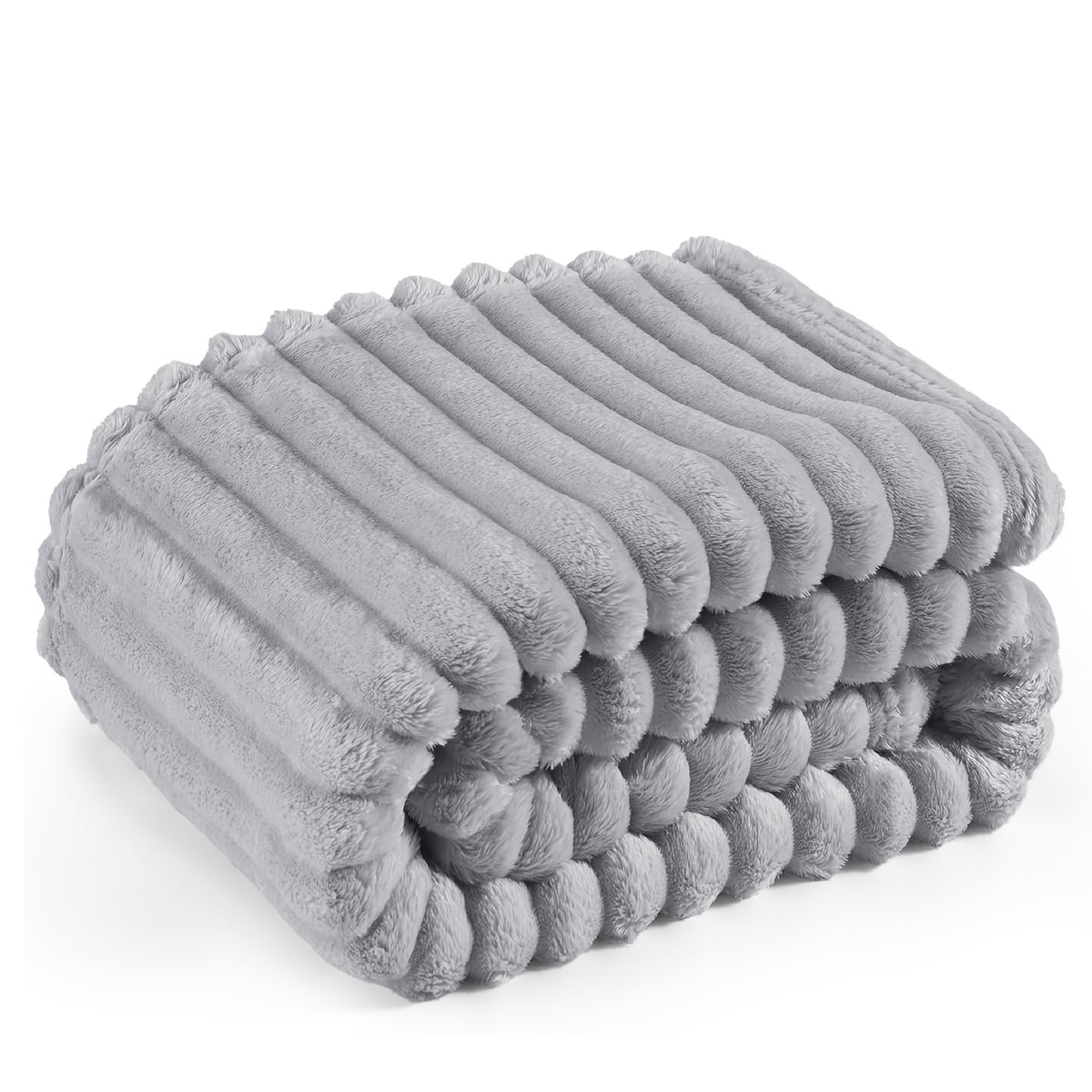 Luxurious Double-Sided Faux Rabbit Fur Throw Blanket - Cozy Striped Flannel, Soft And Warm for Naps, Office, Camping, Sofa - Versatile Polyester Bed Cover, Perfect Christmas Gift