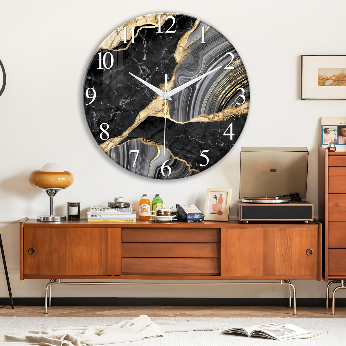 Modern Large Glass Wall Clock - Marble Texture, Silent Non-Ticking, AA Battery Powered (Batteries Not Included), for Modern Living Room, Bedroom, Kitchen, Office Wall Decor, Christmas And Housewarming Gift, Modern Living Room Decor, 12-24 Inch