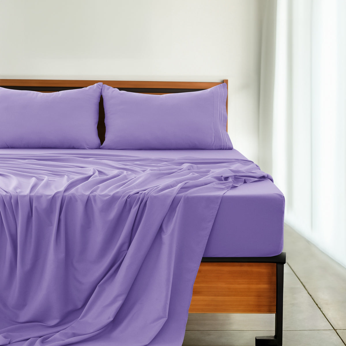 Lux Decor 4 Pieces Solid Bedsheets - 1800 Series Stylish Comfy Bedding Sheet Set - Hotel Luxury Skin Friendly Cooling Sheets & Embroidered Pillowcases Without Filler - Classic Collection With 16 Inches Deep Pocket Room decor - Shrinkage & Fade Resistant