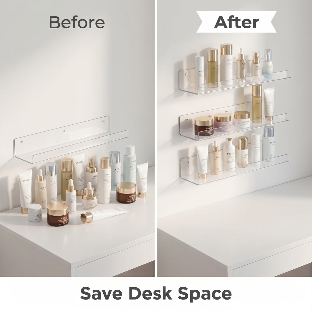 4/8/16 Pack Acrylic Shelves for Wall Storage, Room Decor, 15*4" Floating Bookshelves, Display Shelf Organizer for Bathroom, Bedroom, Living Room, Kitchen, Room Decor, Clear