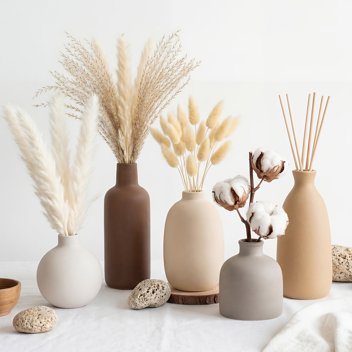 TOMNK Ceramic Vase Set Of 3/5, Nordic Modern Boho Ins Style Decorative Ceramic Aesthetic Flower Vase for Home Decor, Matte Ceramic Decorations for Living Room Shelf, Bookshelf Mantle Entryway Table Or Console Decor
