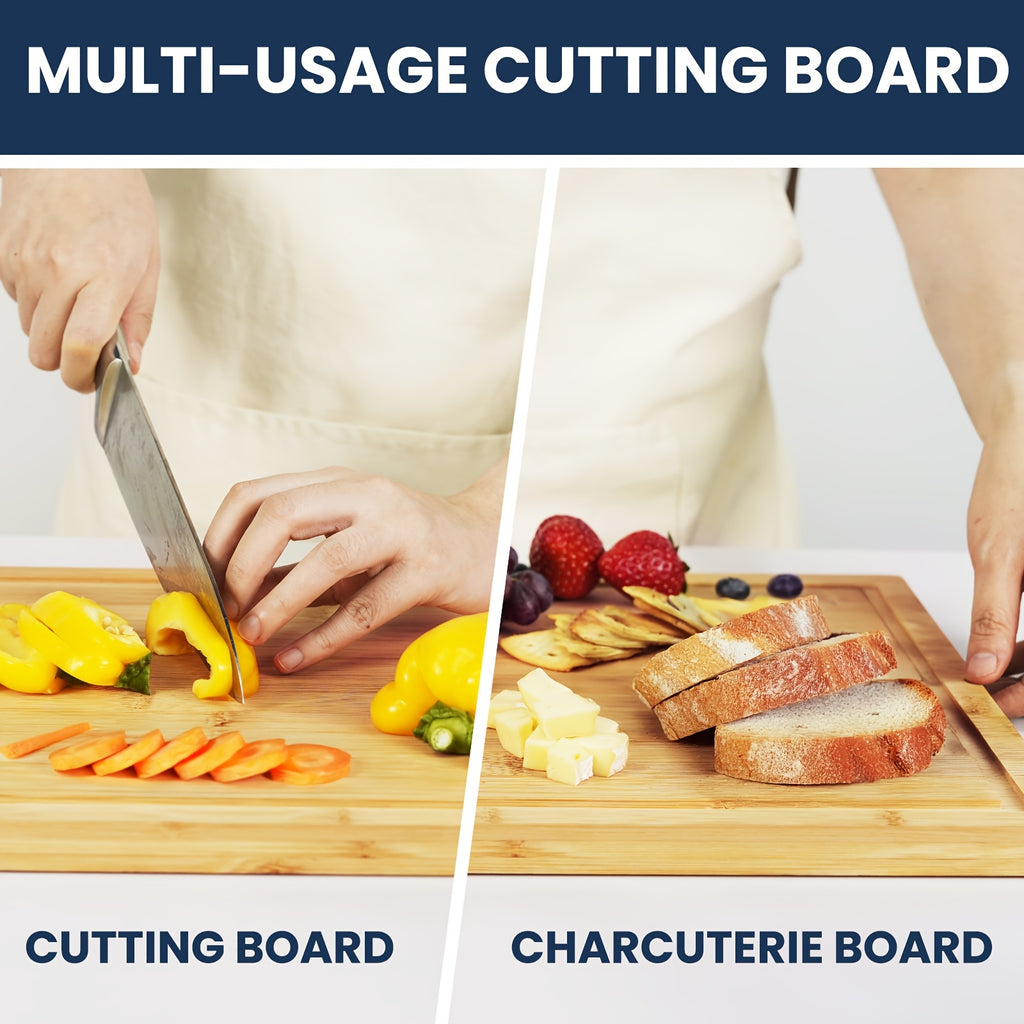 4pcs/1pc Kitchen Bamboo Cutting Board, Chopping Board with Storage Rack And Juice Groove.Essential Kitchen Tools.for Vegetables, Meat, Fruits, Bread Cheese.Great Gift for Family, Friends.Memorial Day, Spring Essentials, Mother's Day Gift