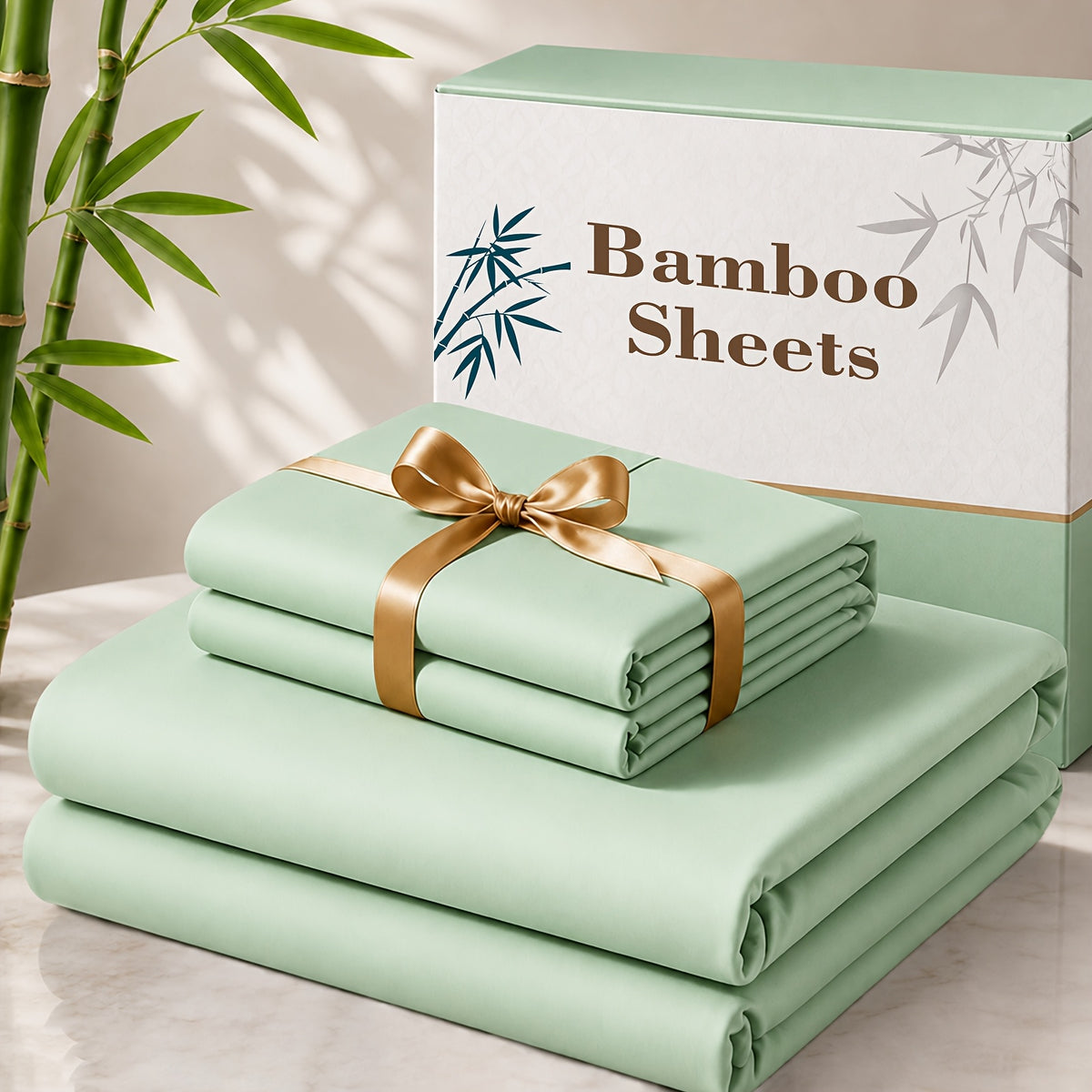 3/4pcs Cooling Bamboo Bed Sheet Set, 3000 TC Extra Deep Pocket 20 Inch Bed Sheet, Children Luxury Soft Hotel & Cooling Sheet Set for Hot Sleepers, Wrinkle And Shrink Resistant, Fitted Sheet And Flat Sheet And Pillowcases, Twin/Full/Queen/King