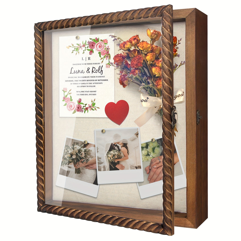 11X14/12X16 Shadow Box Frame with Linen Back - Large Rustic Memory Display Case for Flowers, Pictures, Championship Rings, Medals, Coins, Pins Collection And More, Including 4 Removable Shelves