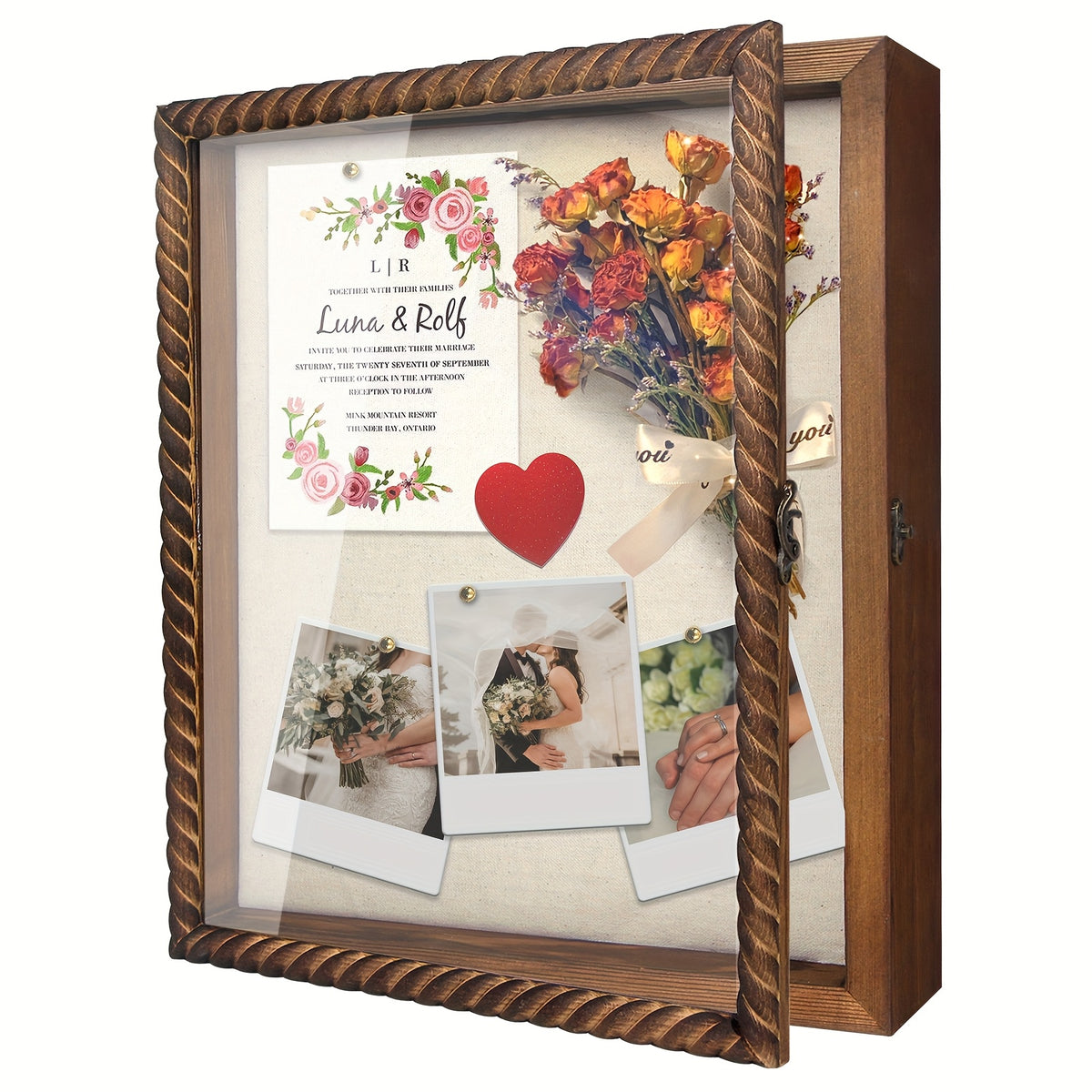 11X14/12X16 Shadow Box Frame with Linen Back - Large Rustic Memory Display Case for Flowers, Pictures, Championship Rings, Medals, Coins, Pins Collection And More, Including 4 Removable Shelves
