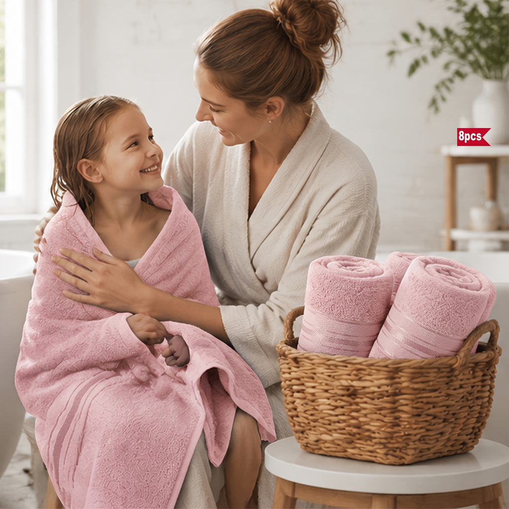 Luxury 8pcs Bath Towel Set, 100% Cotton Premium Hotel Quality, Includes 2 Bath Towels, 2 Hand Towels, 4 Washcloths, Soft Absorbent Spa Towel Collection, Ideal for Bathroom, Hotel, SPA