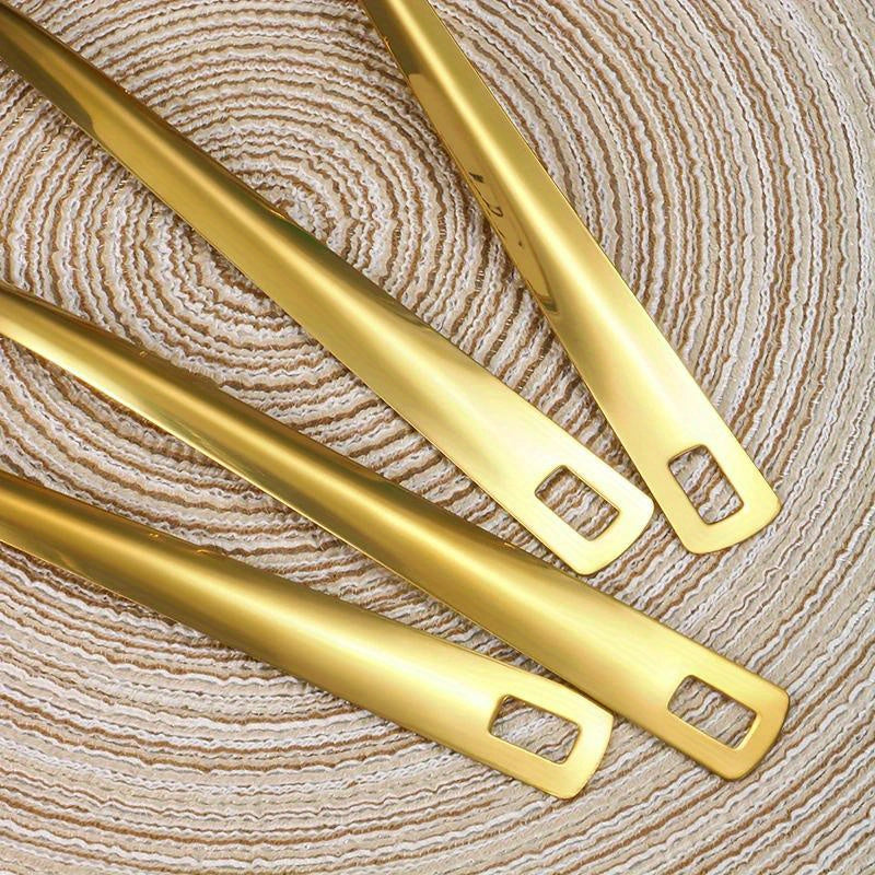 6pcs Set of Korean Style Stainless Steel Golden-plated Kitchen Utensils: Home Cooking Spoons, Frying Flip Spoons - Essential Luxury Golden Service Spoons with Filters and Hot Pot Clips, Perfect for Cooking, Buffets, Restaurant Banquets
