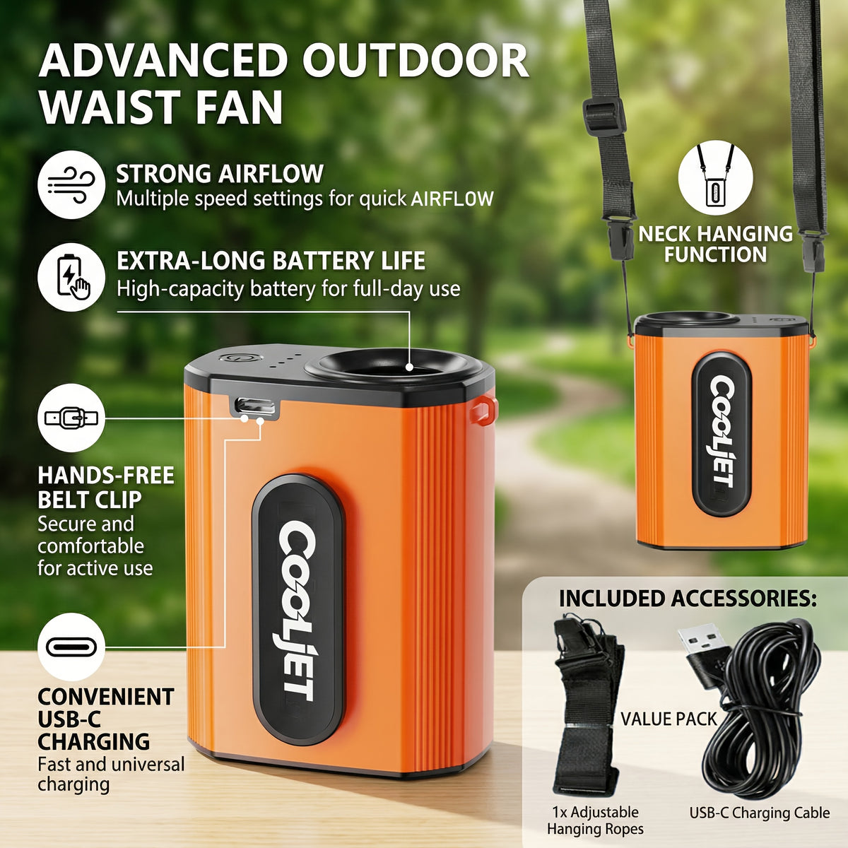 Neck-hanging Portable Waist Fan, Featuring an 18000RPM Powerful Brushless Motor, Four-speed Wind Adjustment, and a 5000mAh High-capacity Long-lasting Battery. Equipped with an LED Power Indicator, It Is Suitable for Outdoor Work, Camping