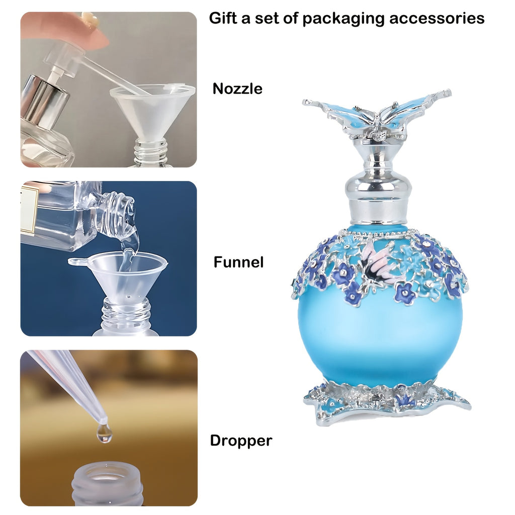 Vintage Butterfly Perfume Bottle, 0.85 oz Refillable Empty Fragrance Container for Essential Oil Storage, Vanity Styling and Thoughtful Gift Ideas
