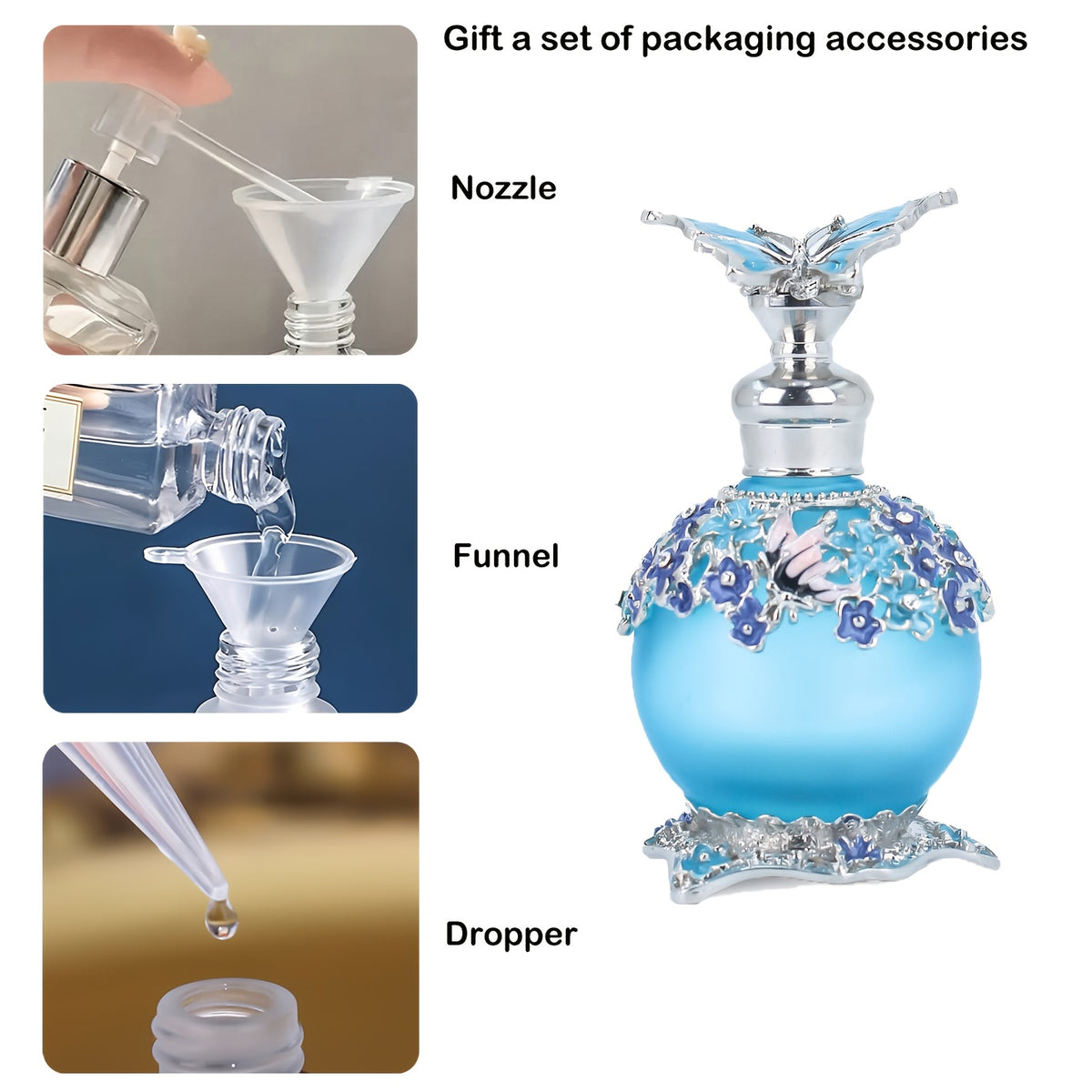 0.85oz Vintage Color Butterfly Bottle, Portable Personal Care Essential Oil Bottle, Arabic Style, Essential Oil Storage, Travel Perfume Bottle, Refillable Dropper, Exquisite Gift (no Perfume, Only Empty Bottle)+essential Oil Supplement Set