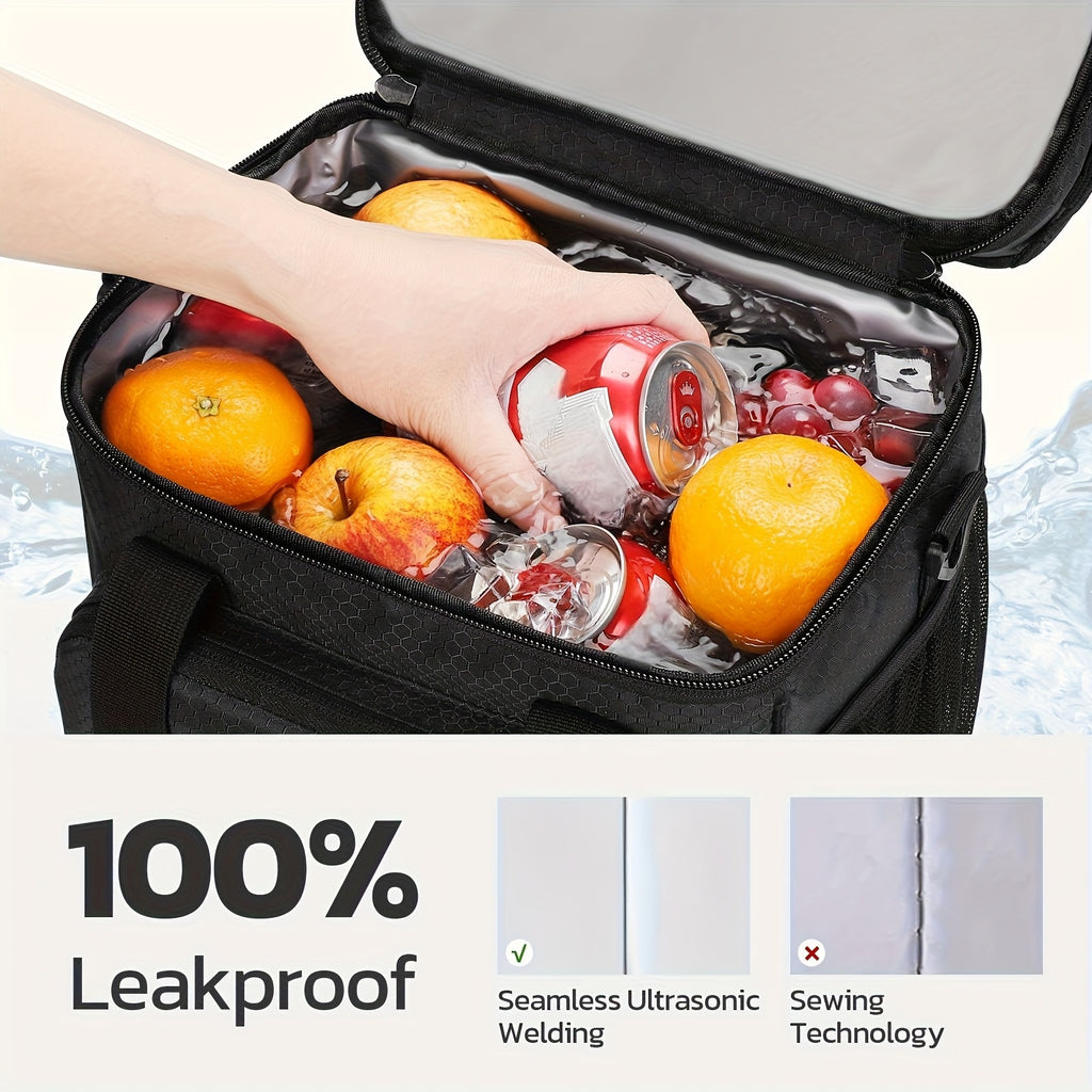 Insulated Leakproof Lunch Cooler Bag for Men & Women - Durable Polyester Square Lunch Tote with Multiple Compartments, Front Pocket & Side Mesh Pockets, Food-Safe Hand Washable for Office, Picnics, Outdoor Activities, Insulated Lunch Bag, Meal Prep Storag