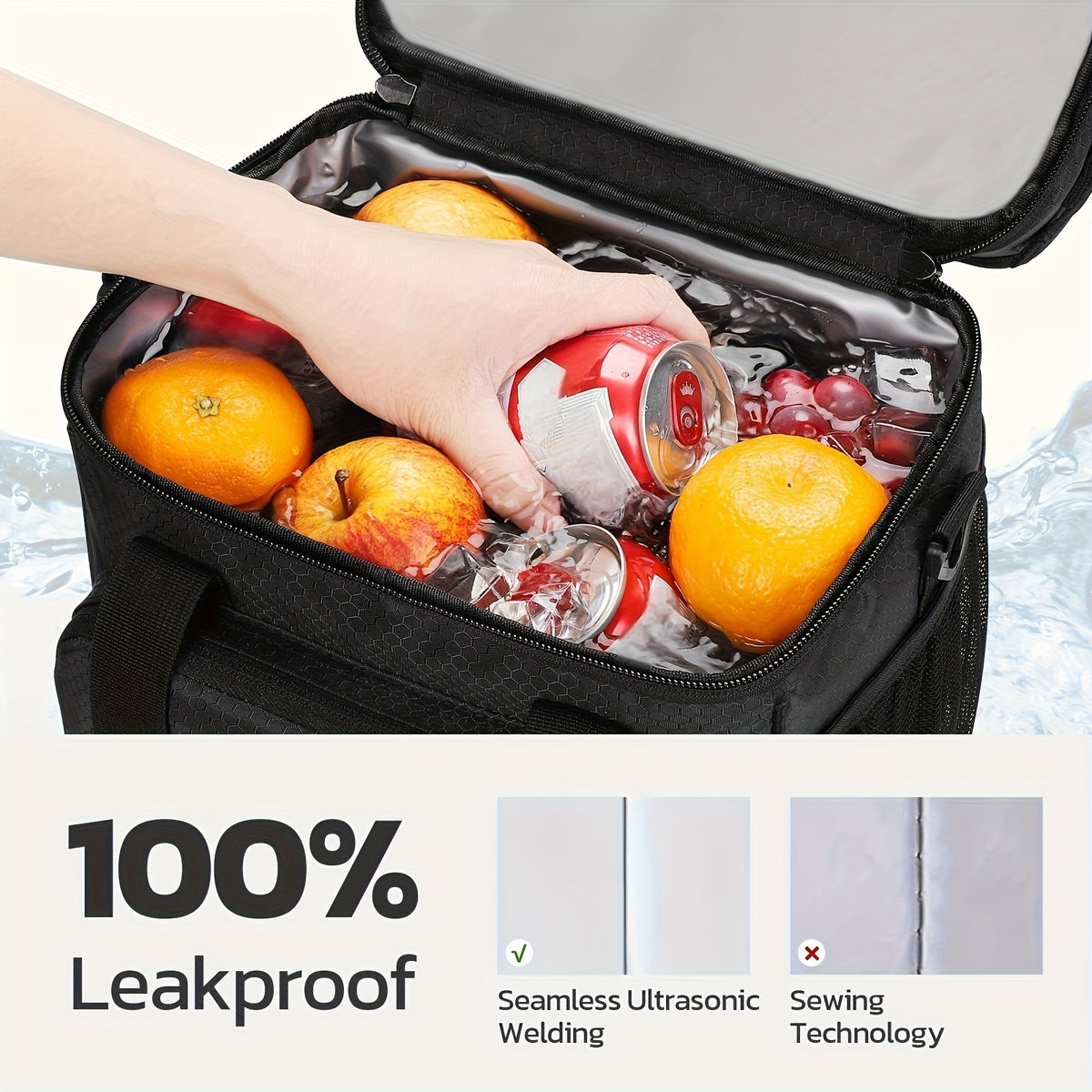 Insulated Leakproof Lunch Cooler Bag for Men & Women - Durable Polyester Square Lunch Tote with Multiple Compartments, Front Pocket & Side Mesh Pockets, Food-Safe Hand Washable for Office, Picnics, Outdoor Activities, Insulated Lunch Bag, Meal Prep Storag