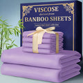 Bamboo Viscose Bed Sheet Set, 3 or 4 Piece Soft Cooling Bedding with Deep Pocket Fitted Sheet, Flat Sheet and Pillowcases for All Season Comfort