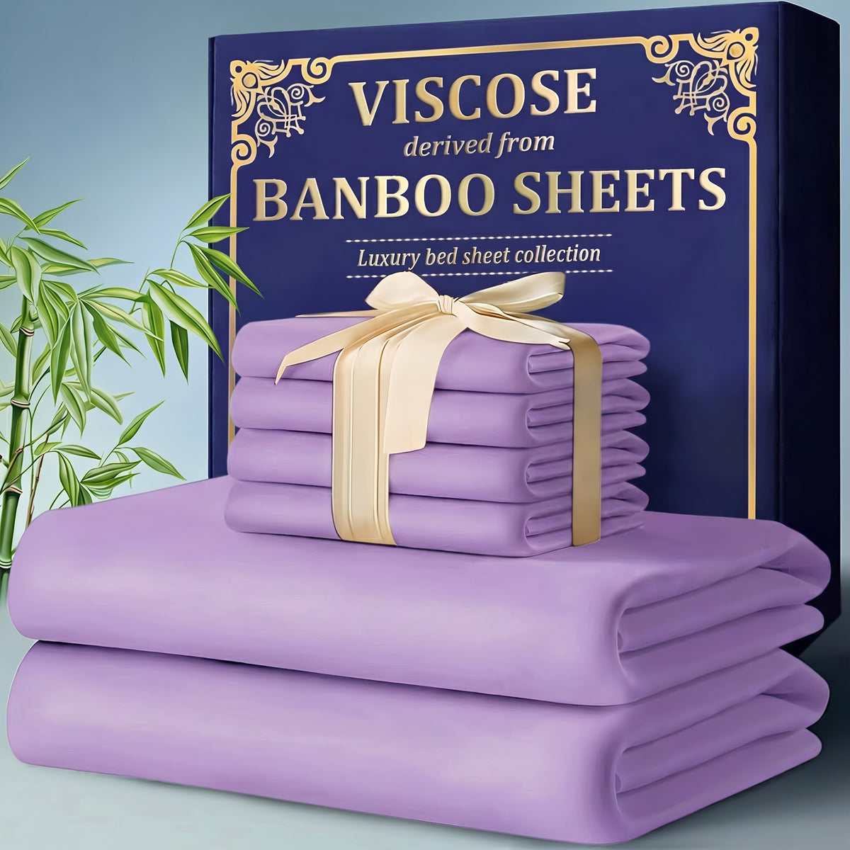 3/4pcs Bamboo Cooling Bed Sheet Set - 2300 TC Ultra Soft & Breathable, Shrink-Resistant, Smooth & Comfortable For All Season | Deep Pocket Fitted Sheet, Flat Sheet, Pillowcases | Room Decor, Random Color