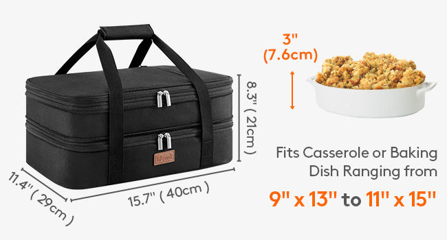Expandable Insulated Casserole Carrier Suitable for Hot/Cold Food - Double Decker Tote with Rectangular PET Thermal Bag, Fits 9"x13" Baking Dish for Lasagna, Potlucks, Picnic, Christmas & Valentine's Gift for Cookouts, Parties