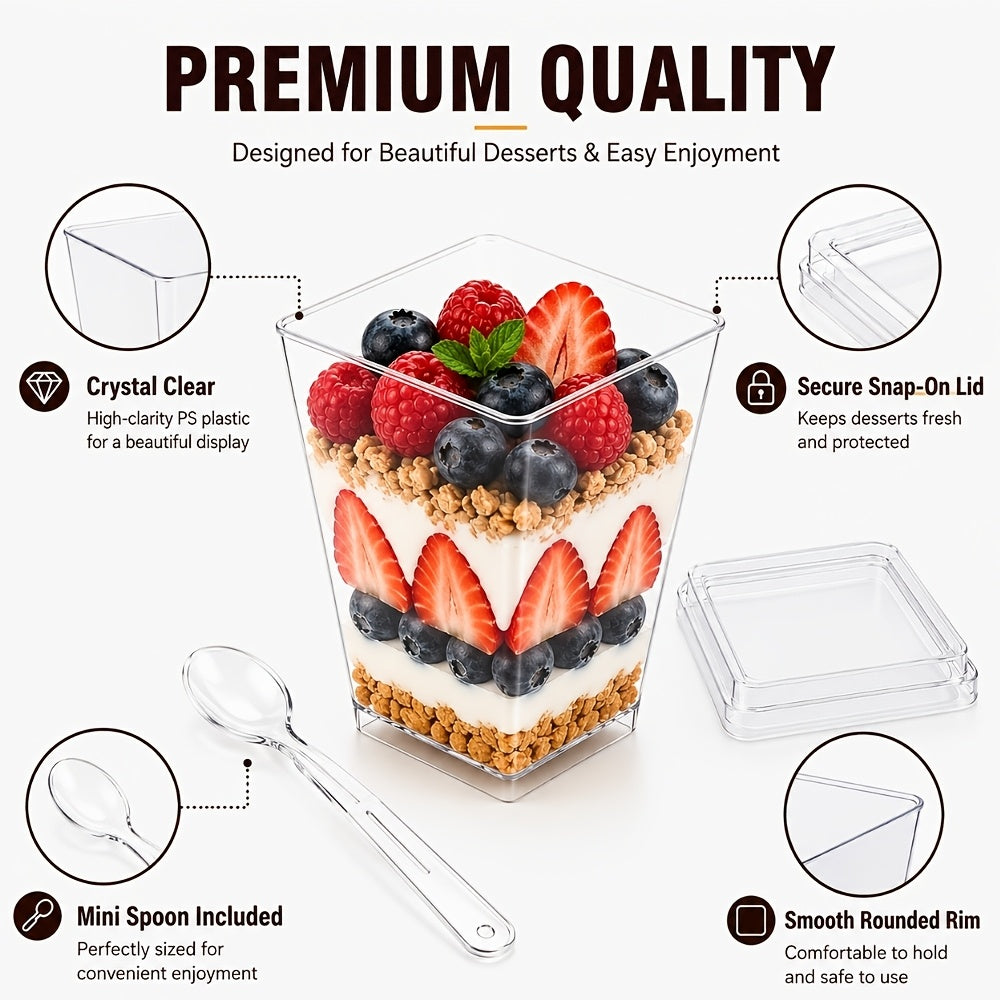 (Quick Arrival) 25/50/100/150/200 Packs 5/8oz Plastic Dessert Cup with Lid & Spoon Set, Pudding Cup with Lid, Mini Dessert Cup, Party Gathering Use, Suitable for Large Gatherings, Family Gatherings, Camping Picnics