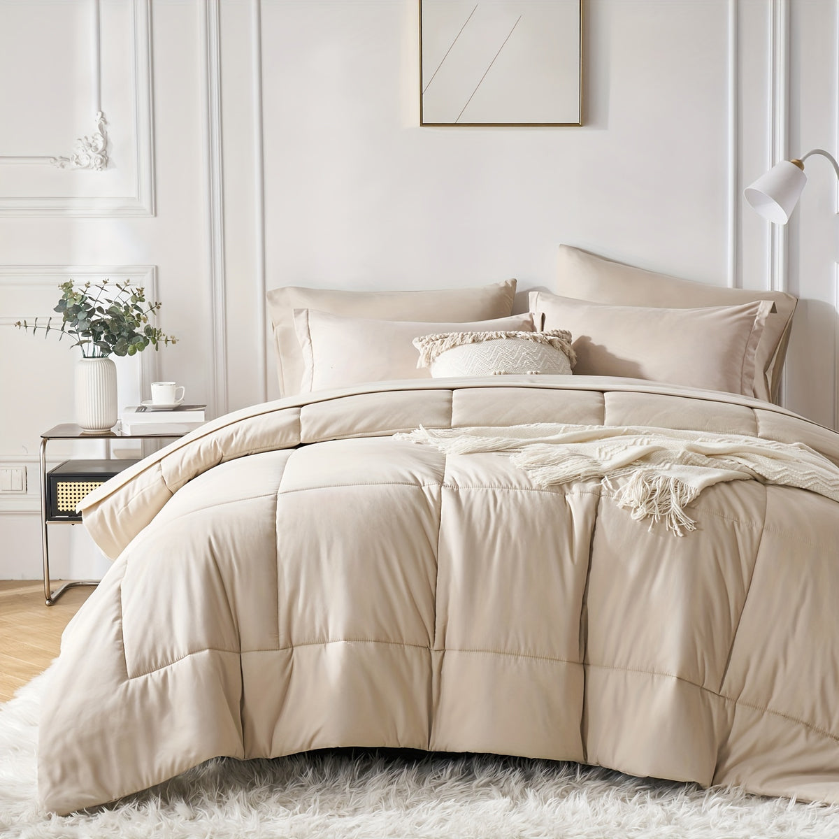 5/7pcs Luxurious Checkered Comforter Sets Queen-Breathable Comforter-Ultra-Soft Fluffy Fiber Filling, Warmth For All Seasons-Bed In A Bag With Comforter, Flat Sheet, Fitted Sheet, Pillowcases, And Pillowshams, Thick Comforter Set, Family Gift Set