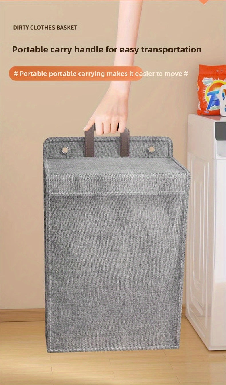 Wall Mounted Laundry Hamper with Lid, Foldable Gray Oxford Cloth Basket for Space Saving Clothes and Toy Storage in Bedrooms, Bathrooms and Living Rooms