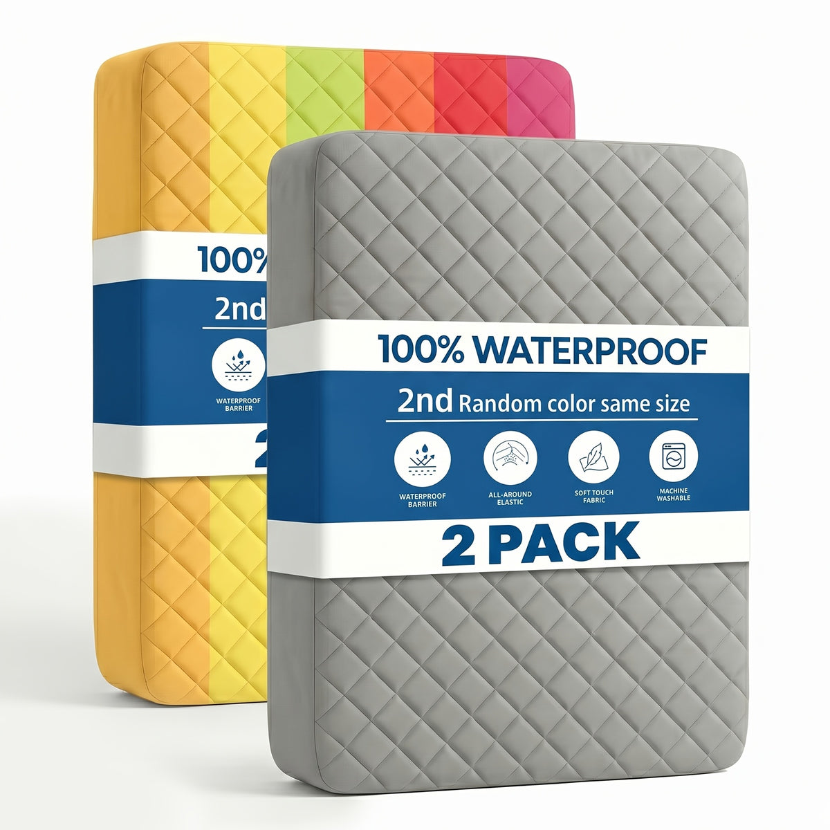 Buy 1 Get 1 Free 2pcs Waterproof Deep Pocket Mattress Protector, Quilted Breathable All-Season Fitted Sheet, Solid Color Quilted Bed Cover with Deep Pocket, 1 Select Color+ 1 Random Color for Home Hotel Ideal Gift