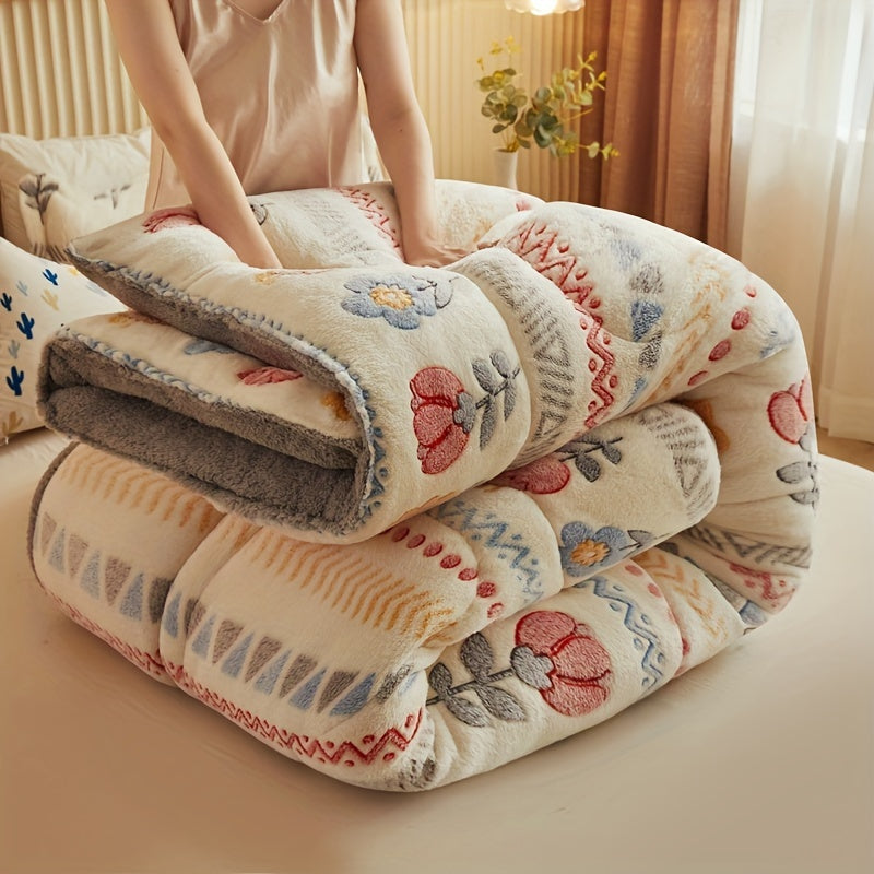 1pc Bohemian Style Thick Winter Comforter - Soft, Warm Snowflake with Vibrant Floral & Geometric Patterns, Machine Washable, Perfect for Bedroom or Hotel Rooms, Hotel Room Essentials | Vibrant Bedspread | Machine Washable Quilt