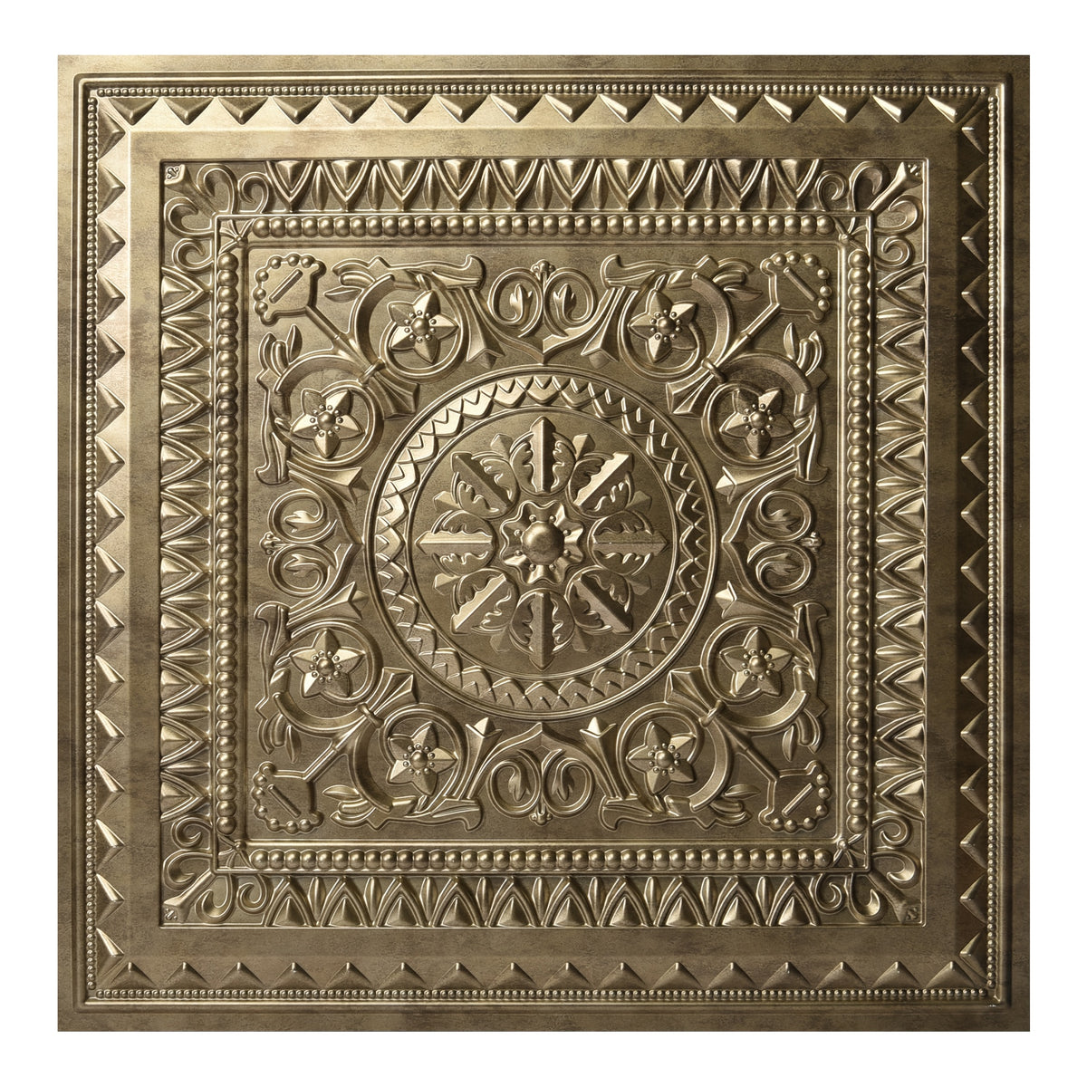 Vintage Golden Ceiling Tiles 24"x24", 12-Pack Decorative PVC Panels, Luxury Floral Design, Easy Install, Covers 48 Sq Ft
