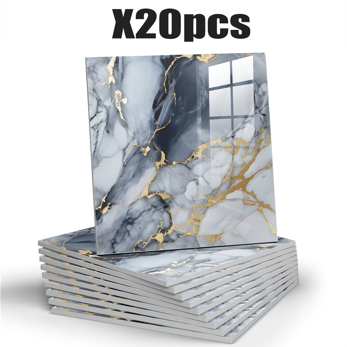 Waterproof 10/ 20pcs LuxeMarble Peel and Stick Shower Tiles - Space Theme Square Wall Hanging Decor for Bathroom, Kitchen, Living Room - 11.8"x11.8" Indoor Use PVC Wall Panels