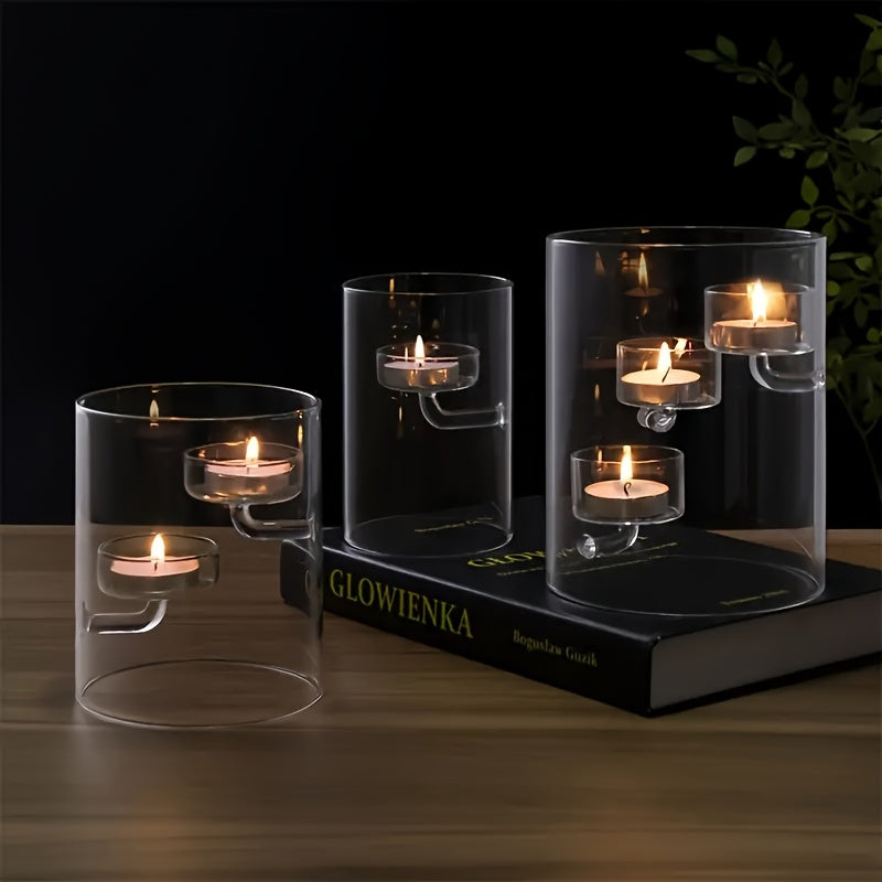 1pc European Style Cylinder Hurricane Glass Candle Holder, Oil Lamp Windproof Candle Holder, Creative Home Decoration Candlelight Dinner Gift