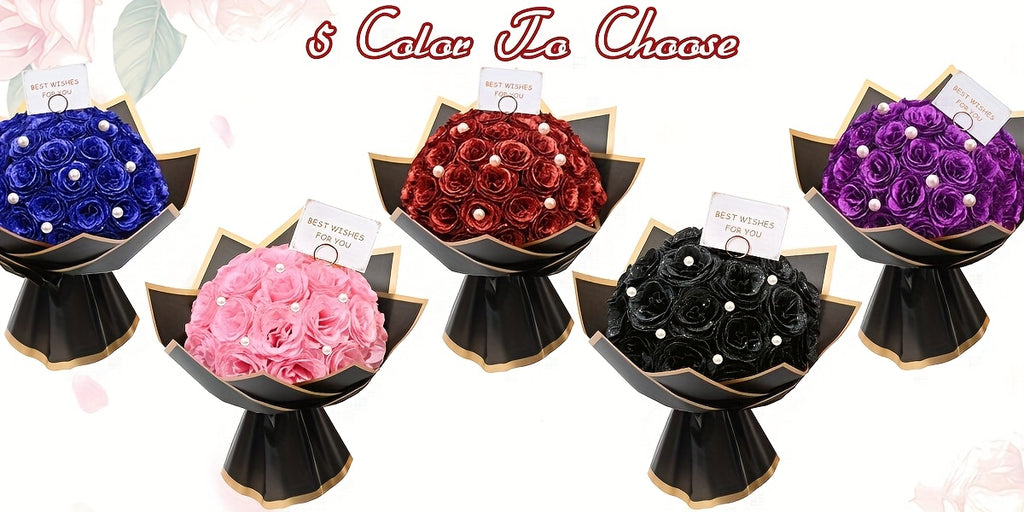24/36pcs Simulation Flash Rose Bouquet Fake Flower Rose Delicate Beautiful Bouquet Eternal Shiny Artificial Roses Suitable for Dating, Engagement, Wedding, Anniversary, Holiday Decorations Blue/ Purple/ Red