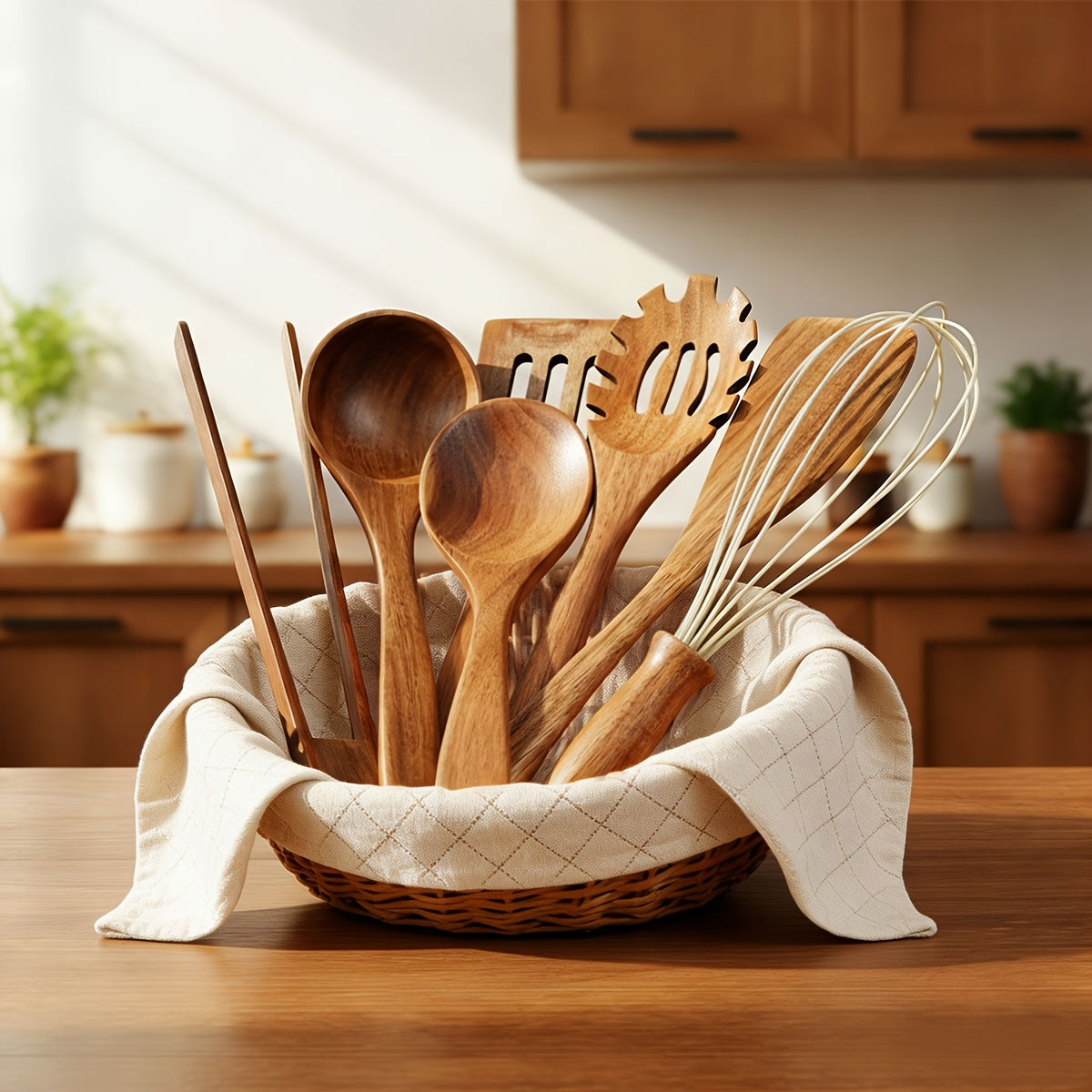 3/5/7Pcs Premium Wooden Kitchen Utensils Kit -Ergonomic Handles Natural Wooden Spoons Spurtle Ladle and Wok Spatulas Heavy-Duty Wooden Utility Set for Non-Stick Pans Heat Resistant Easy to Clean and Durable Kitchen Essentials Cookware Accessories