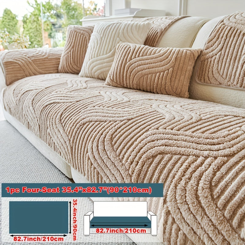 1pc of Plush, Non-Slip Sofa Cover That Is Modern And Luxurious, Pet-Friendly, Breathable, And Stylish for Home Decoration. It Is Appropriate for The Living Room, Bedroom, Or Office, Made from Polyester Fabric, Machine Washable, And Without Any Print