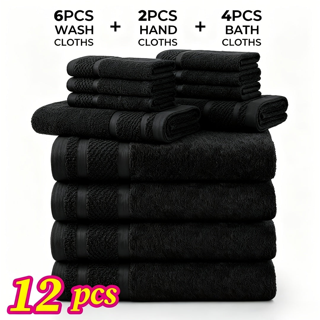 12/24pcs Bath Cloths Set, Hotel Quality Thick Bath Cloths | Highly Absorbent & Quick-Dry | 4/8 Bath Cloths & 2/4 Hand & 6/12 Washcloths, Cotton for Hotel Spa Gym & Home Bathroom Essentials