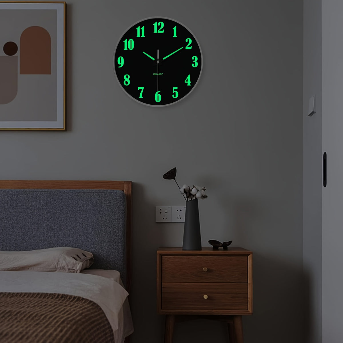 8-16 Inch Modern Black Glow-in-the-Dark Wall Clock, Silent No-Ticking, Battery Powered, Decorative Clock for Living Room, Bedroom, Office & Kitchen, Plastic Frame with High-Transparency Glass Mirror, Perfect Christmas & Housewarming Gift