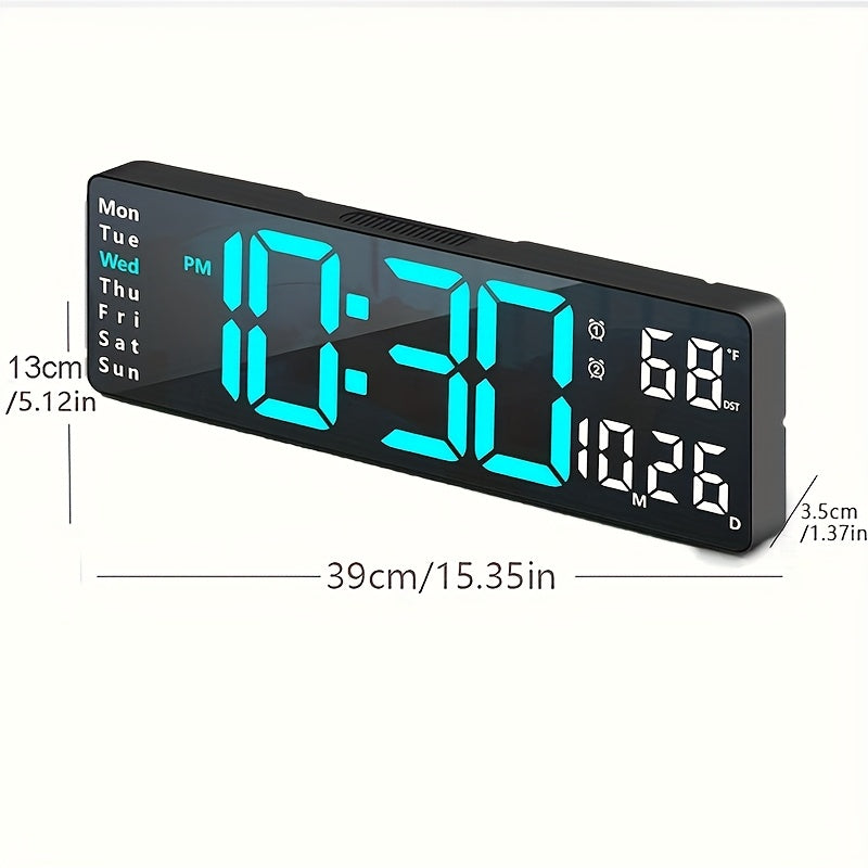 1pc 16inch Smart Digital Wall Clock - Large Color LED Display, Auto 10-Level Brightness, 12/ 24H Time, Temperature/ Humidity Monitor, Dual Alarm with Snooze, USB Powered, Perfect for Living Room/ Office/ Bedroom(Includes Remote Control)