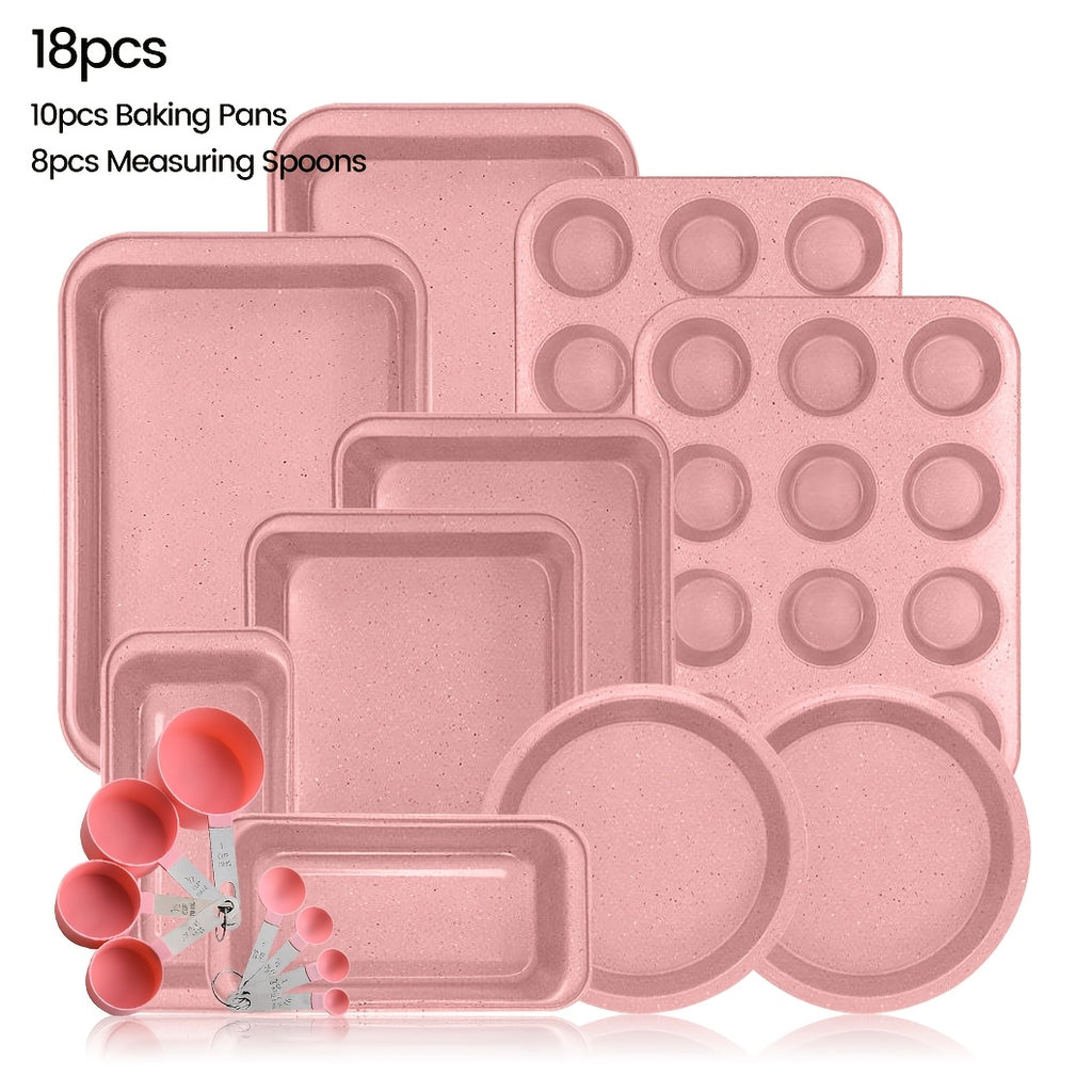 2/6/7/8/12/16/18pcs Nonstick Baking Pans Set Kitchen Baking Sheets Oven Bakeware Sets Round/Square Cake Pan Muffin Pan, Loaf Pan, Roast Pan, Cookie Sheet Baking Supplies Grey Measuring Spoon Scraper Rack Whisks Bread Bag Muffin Cups Spatulas