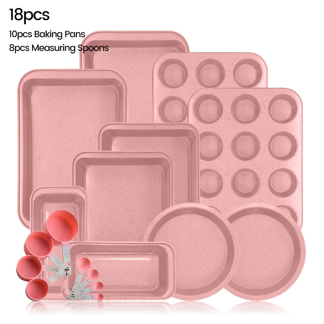 2/6/7/8/12/16/18pcs Nonstick Baking Pans Set Kitchen Baking Sheets Oven Bakeware Sets Round/Square Cake Pan Muffin Pan, Loaf Pan, Roast Pan, Cookie Sheet Baking Supplies Grey Measuring Spoon Scraper Rack Whisks Bread Bag Muffin Cups Spatulas