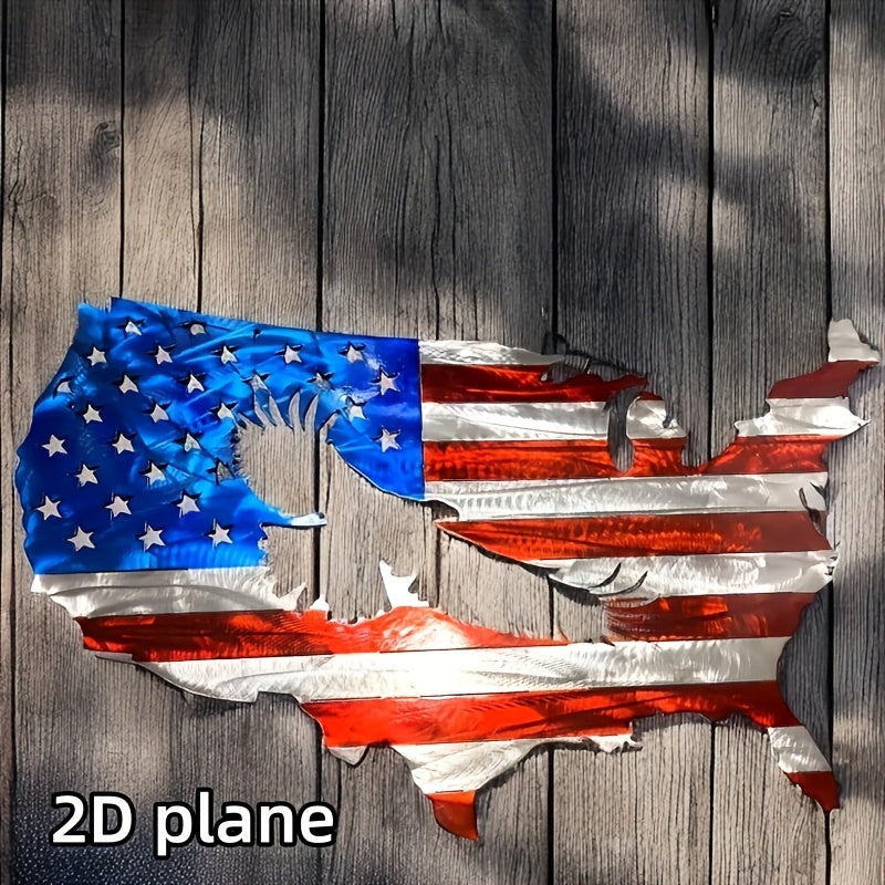 2D Flat, 2D Flat National Flag Metal Wall Art Paired with The Bald Eagle Exudes Grandeur. Ideal Fourth Of July Decor And Gift for Homes, Living Rooms, And Men., 2D Flat