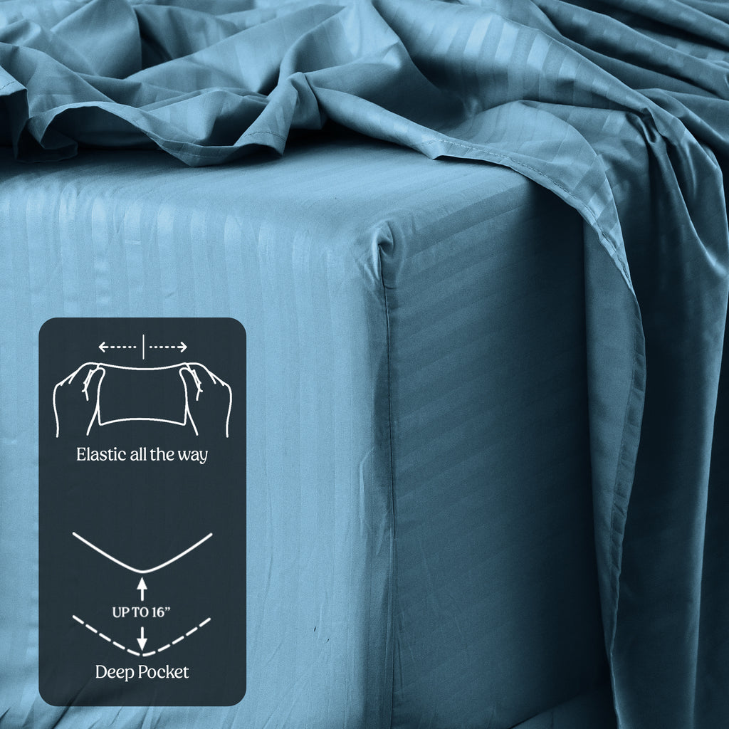 Lux Decor 4/3 Pieces Striped Bed Sheets Set - Hotel Luxury Sheets, Deep Pocket Up to 16 Inches, Extra Soft, Breathable Cooling Sheet & Pillowcases, Easy To Fit, Wrinkle Free, Fade & Stain Resistant Bedding Set