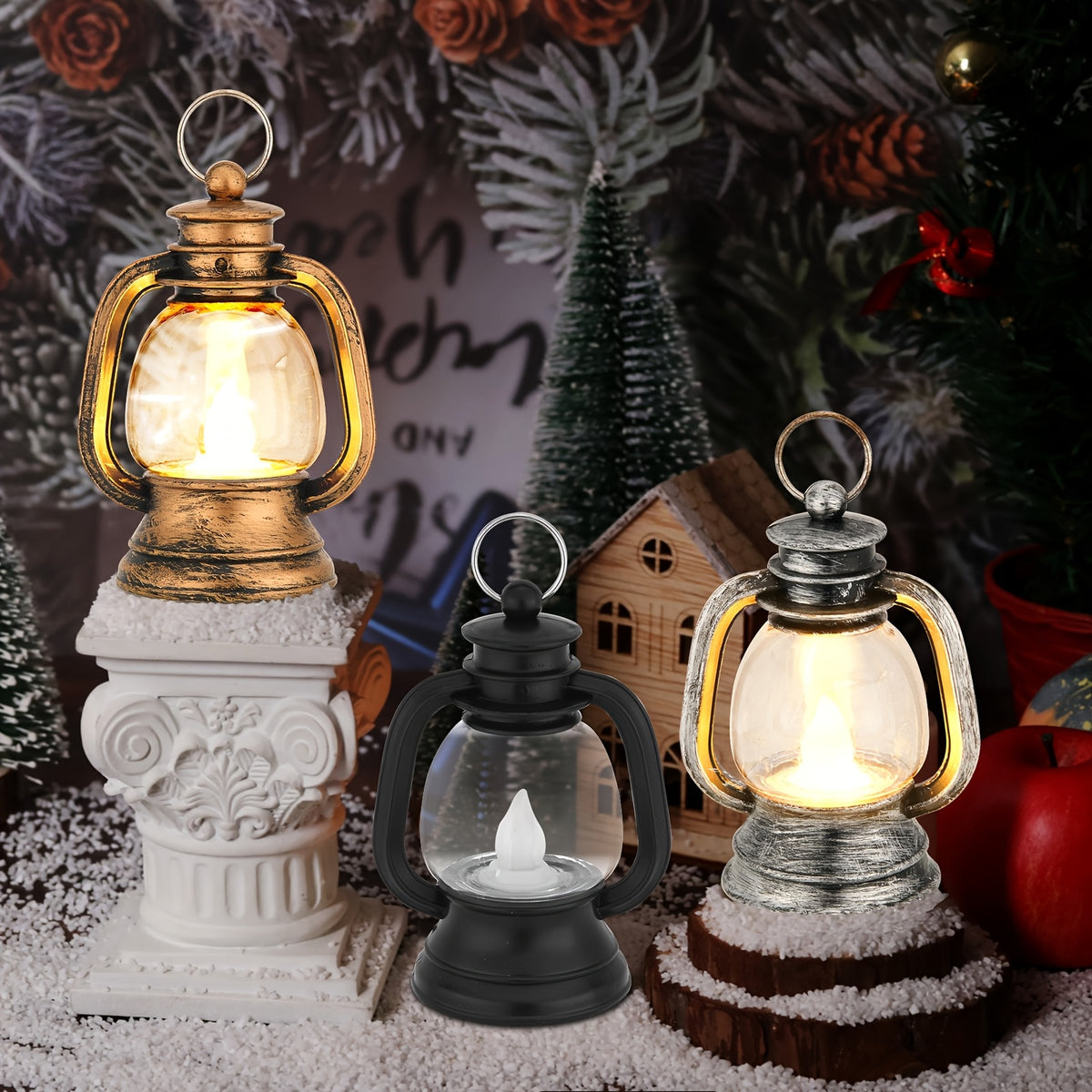 Mini LED Candle Lanterns, 12-Pack Vintage Golden Decorative Lantern Set for Table Centerpieces, Rustic Parties and Christmas Home Decor