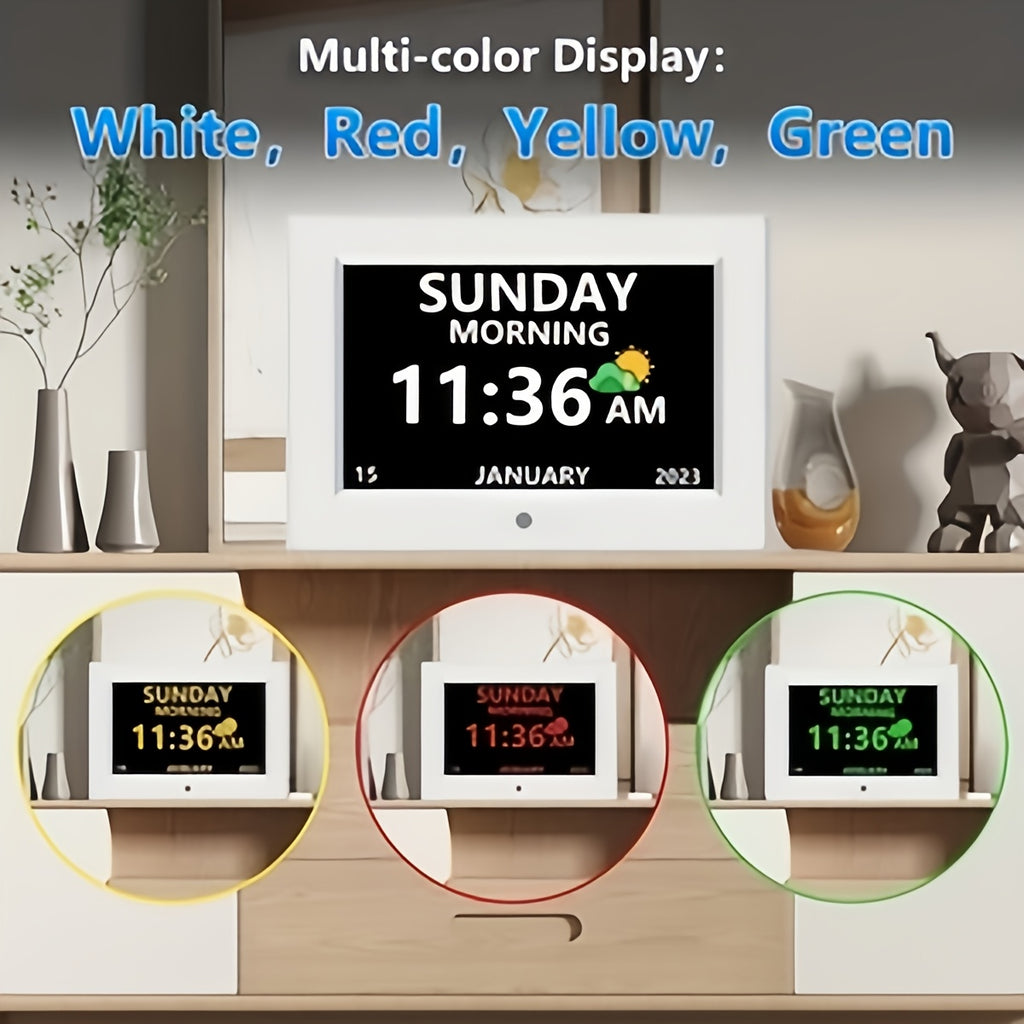 Digital Calendar Day Alarm Clock, Auto Dimmable And Sun Moon Icons, 12 Alarm Options & 18Languages, Large Digital Wall Clock, Gifts for Alzheimers, Elderly, Seniors Or Impaired Vision