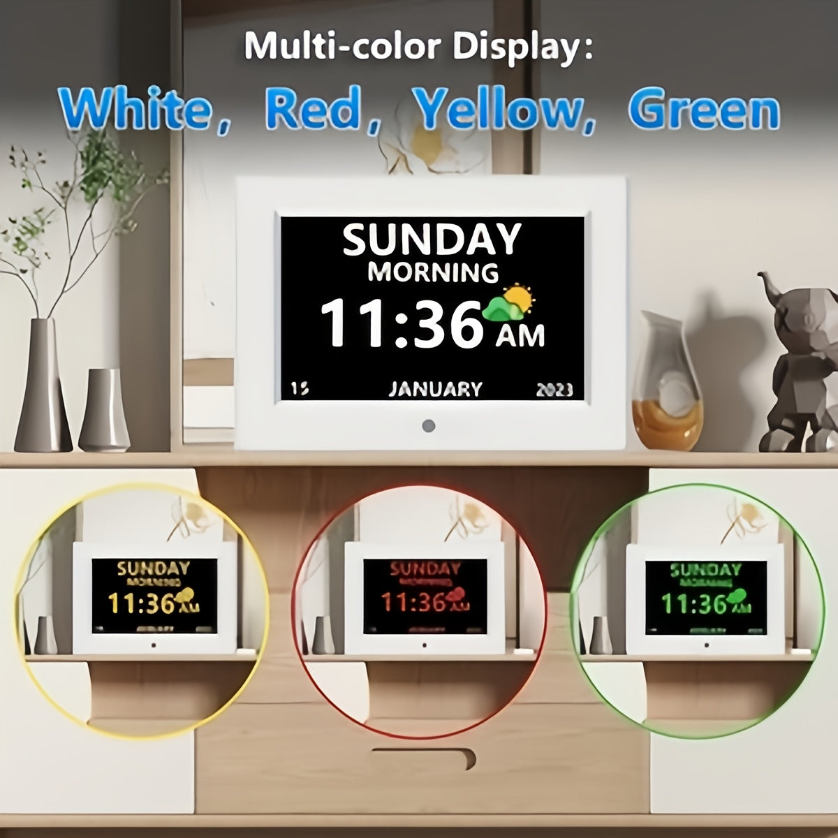 Digital Calendar Day Alarm Clock, Auto Dimmable And Sun Moon Icons, 12 Alarm Options & 18Languages, Large Digital Wall Clock, Gifts for Alzheimers, Elderly, Seniors Or Impaired Vision