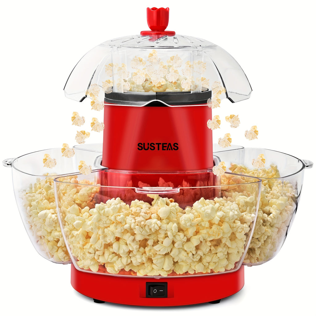 Practical Hot Air Popcorn Machine With 4 Bowls, Fast 5-Min Electric Popcorn Popper, Easy To Clean Snack Machine With Local Warehouse, Portable Popcorn Maker For Movie Nights, Parties, Family Gatherings, Home Theater, Event Catering & Kitchen Use