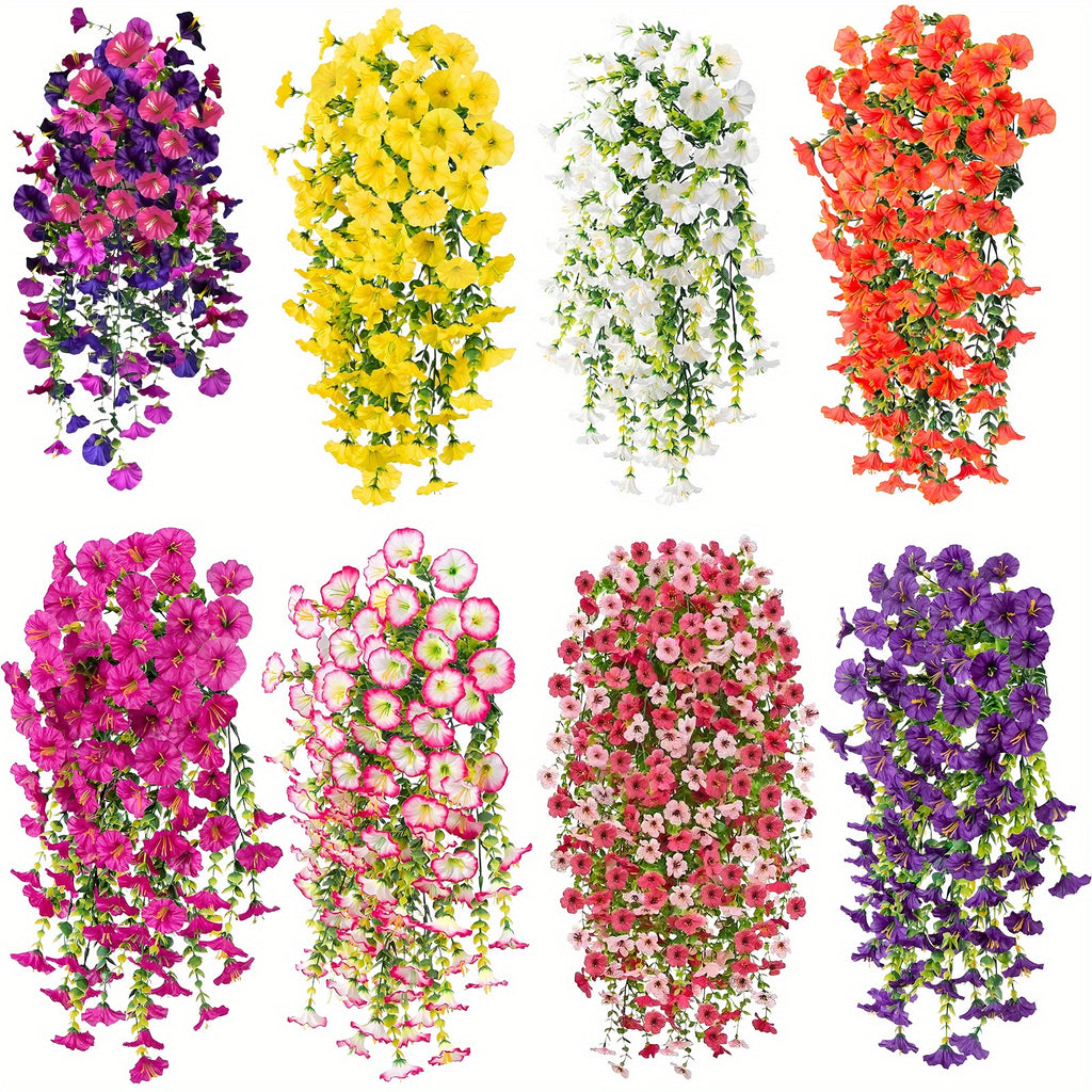 4pcs Artificial cascading Hanging Flowers - Fake Blooms with 45 Flowering Branches, Low-Maintenance Faux Plants for Garden, Porch,, Balcony - Christmas & Year-Round Decor No Watering, Plastic/P Realistic flowers for wedding