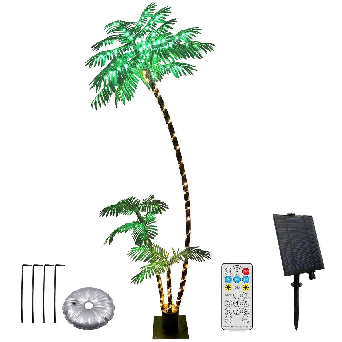 7ft Solar Lighted Artificial Palm Tree 260 LEDs for Outdoor Tiki Bars, Christmas Decoration, Patios, Beaches, Yards Pool, Party, Outdoor Lighting Decor, Poolside Illumination, Artificial Palm Tree Decor, Solar Palm Tree Light, Tropical Palm Silhouette, Fl