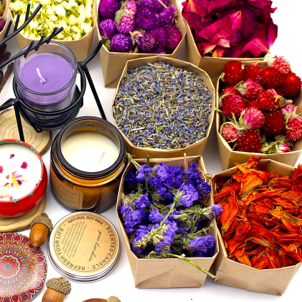 24pcs Set - Dried Flowers Craft Set, Dried Plant Kit, Resin Jewelry Making, DIY Candle, Seasonal Decor, Roses, Jasmine, Peony, Lavender, Forget-me-not, Etc