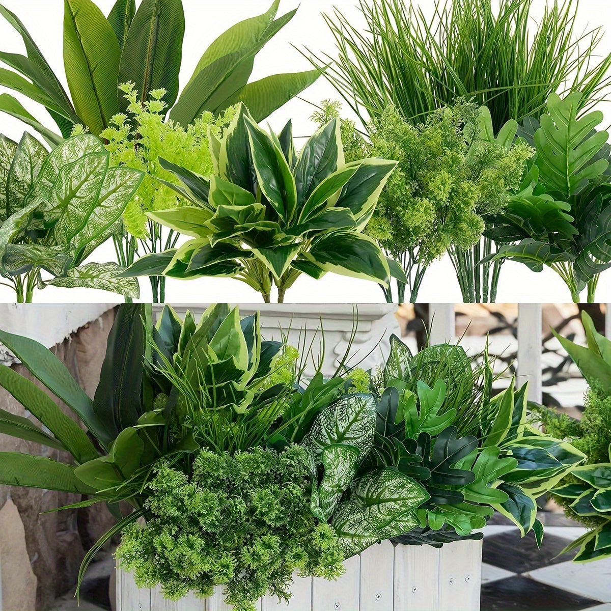 9pcs UV Protected Artificial Boxwood Fake Stems Outdoor Faux Plastic Greenery for Indoor Outdoor Hanging Garden Porch Window Box Home Wedding Farmhouse Decor