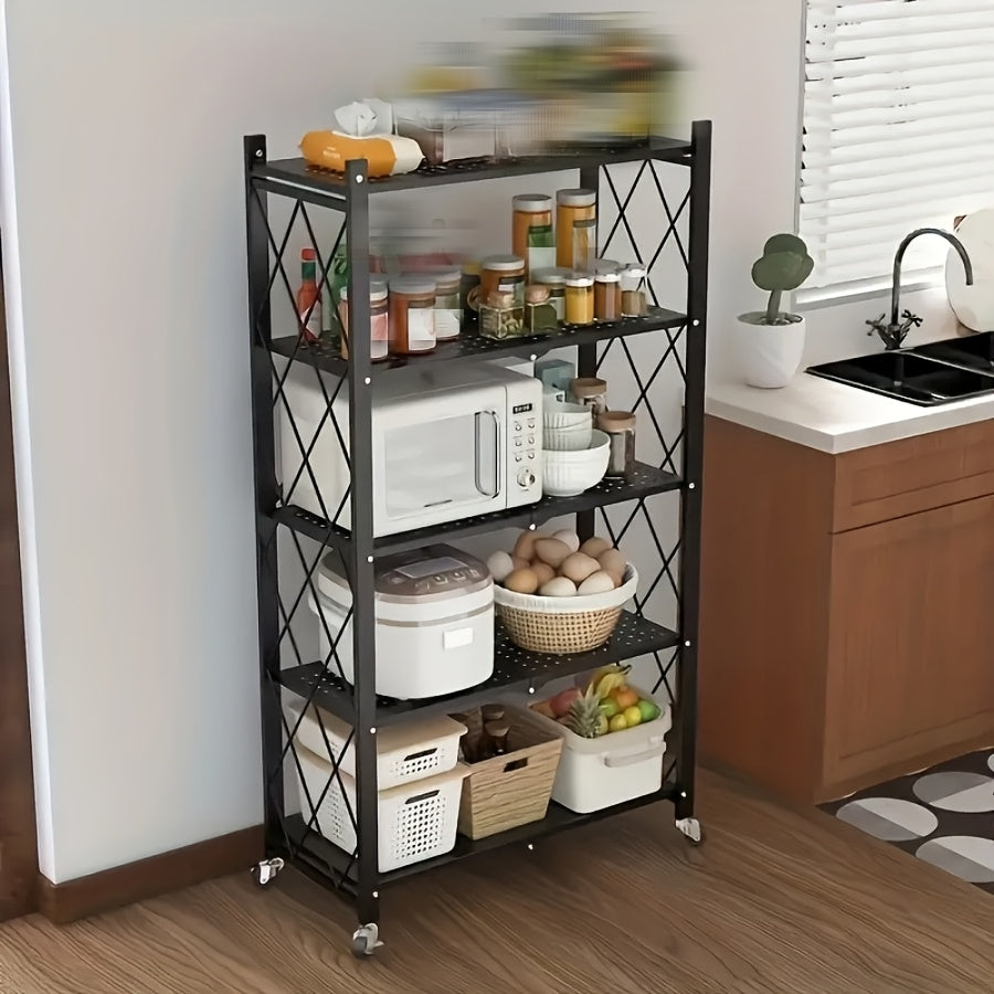 3/4/5-Tier Office Storage Rack, with Wheeled Multi-Layer Storage Shelves, Mobile Floor-Standing Multifunctional Miscellaneous Storage Rack, Foldable File Rack, Storage Supplies, Standing Shelf, Standing Shelf