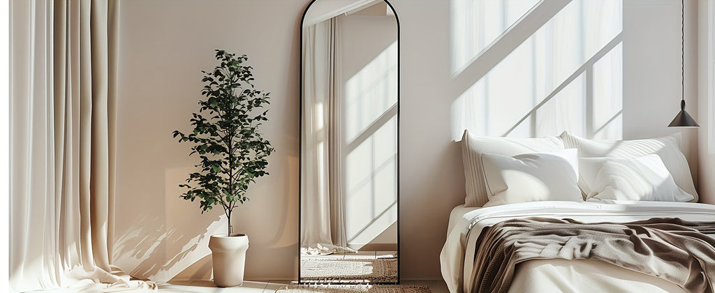 Arched/Rect Full Length Mirror, Full Body Mirror with Stand, Freestanding, Hanging or Leaning for Wall, Steel Alloy Thin Frame Floor Standing for Hotels and Bathrooms